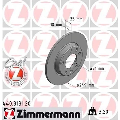 Kuva ZIMMERMANN COAT Z 440.3131.20 Jarrulevyt 249 10 7/5 5 108 täysi pinnoitettu PEUGEOT: 308 SW 2, II Hatchback