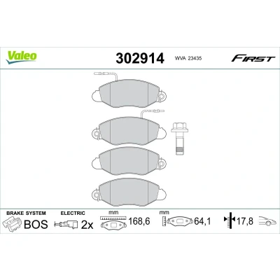 Kuva VALEO 302914 Jarrupalat Etuakseli Sis. kulumisenilmaisimen Ruuveilla, Huudonvaimennuspellillä NISSAN: Cabstar E Flatbed Kuorma auto / Alusta