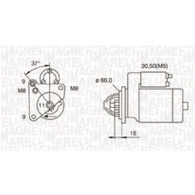 Kuva MAGNETI MARELLI 063721260010 Starttimoottori 12 1,3 11 PEUGEOT: 407 Sedan, 206 Hatchback, 207 CITROËN: C5 III Farmari, C4 I Hatchback