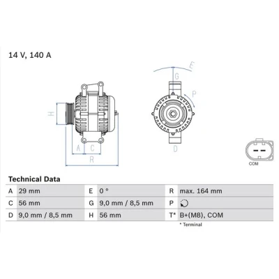 Kuva BOSCH 0 986 081 370 Laturi 14V 140A AUDI: A4 B8 Sedan, A5 Sportback, Avant