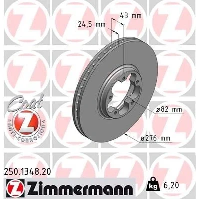 Kuva ZIMMERMANN COAT Z 250.1348.20 Jarrulevyt 276 24 5/5 5 100 tuuletettu sisältä pinnoitettu FORD: Transit Mk5 Van, Bussi