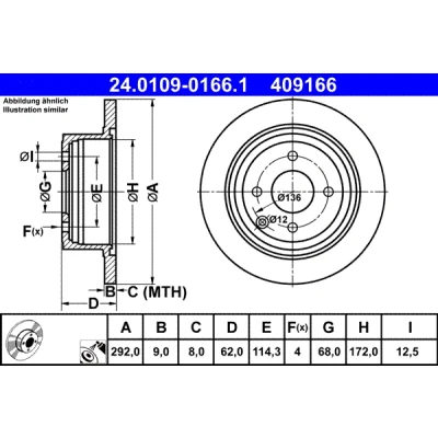 Kuva ATE 24.0109 0166.1 Jarrulevyt 292,0 9,0 4 114,3 täysi pinnoitettu NISSAN: Tiida Hatchback, Sedan