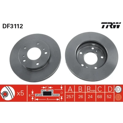 Kuva TRW DF3112 Jarrulevyt 257 26 5 114 Tuuletettu Lakattu NISSAN: Vanette Cargo Van