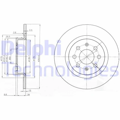 Kuva DELPHI BG3945 Jarrulevyt 264 10 4 täysi rasvattu käsittelemätön ilman pyöränlaakeria, ABS sensorirengasta OPEL: Corsa E Hatchback