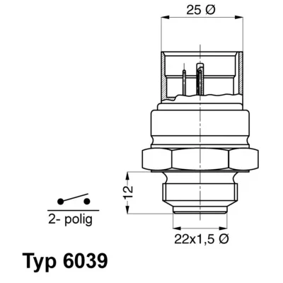 Kuva WAHLER 6039.95D Lämpökytkin Jäähdyttimen Puhallin M 22 x 1,5 mm Tiivisteillä VOLKSWAGEN: Polo IV Hatchback, III Classic, GOLF 3