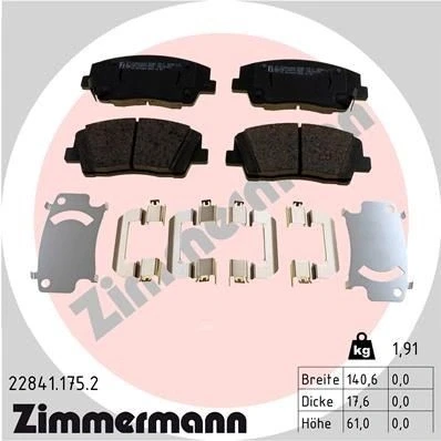 Kuva ZIMMERMANN 22841.175.2 Jarrupalat akustisella kulumavaroittimella Valokuva vastaa toimituslaajuutta, liukulevyllä KIA: Stinger Hatchback