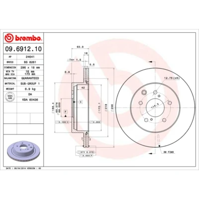 Kuva BREMBO 09.6912.10 Jarrulevyt 297 18 5 tuuletettu sisältä NISSAN: 300ZX Coupe