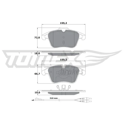 Kuva TOMEX brakes TX 16 55 Jarrupalat Etuakseli Sis. kulumisenilmaisimen Tarvikkeilla PEUGEOT: 407 SW, 508 I Sedan, CITROËN: C5 III Farmari, 3