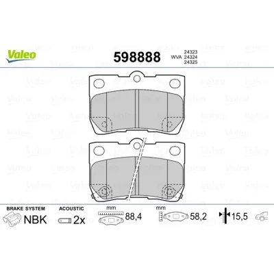 Kuva VALEO 598888 Jarrupalat Taka akseli Sis. kulumisenilmaisimen ilman varmistusruuvisarjaa, Huudonvaimennuspellillä LEXUS: IS 2, GS III