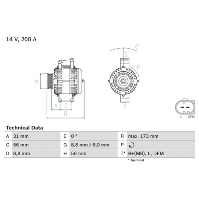 Kuva BOSCH 0 986 045 420 Laturi 14V 200A MERCEDES BENZ: E sarja T modell, Sedan