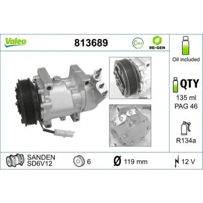 Kuva VALEO 813689 Ilmastoinnin Kompressori SD6V12 12 PAG 46 R 134a kompressoriöljyllä REMANUFACTURED PEUGEOT: 307 SW