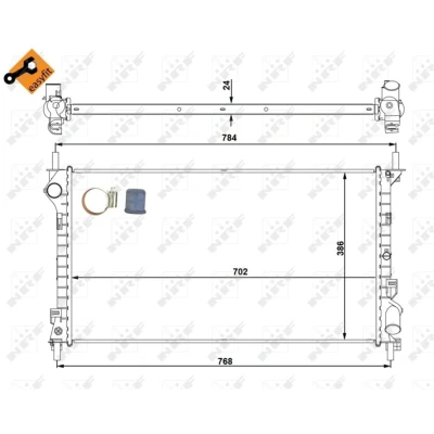 Kuva NRF EASY FIT 53713 Jäähdytin Alumiini 702 386 24 asennusosilla Jäähdytysrivat juotetut