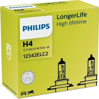 Kuva Halogeenilamppu PHILIPS LongerLife H4 P43t 38 BMW, ROVER, HONDA, DACIA, LAND KYMCO, JEEP, SUBARU, VOLVO, SSANGYONG, PLYMOUTH, TRIUMPH, SUZUK