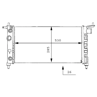 Kuva MAHLE ORIGINAL CR 269 000S Jäähdytin Autoihin ilman ilmastointilaitetta 530mm 285mm 34mm Automaattivaihteisto Jäähdytysrivat mekaan. kiinnitetyt
