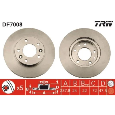 Kuva TRW DF7008 Jarrulevyt 274 24 5 114,3 Tuuletettu Lakattu