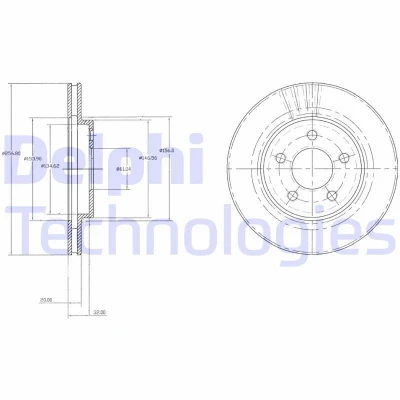 Kuva DELPHI BG3594 Jarrulevyt 257 20 5 Tuuletettu rasvattu käsittelemätön ilman pyöränlaakeria, ABS sensorirengasta CHRYSLER: NEON 2