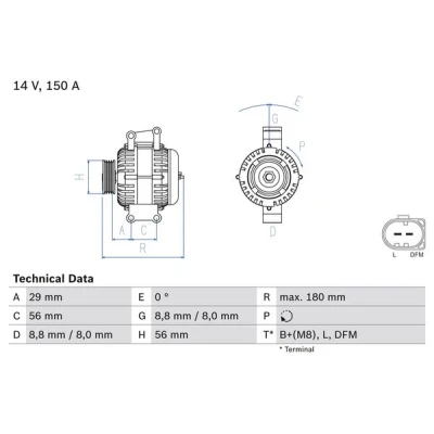 Kuva BOSCH 0 986 044 910 Laturi 14V 150A AUDI: A4 B6 Avant, A6 C5 Sedan, Sedan