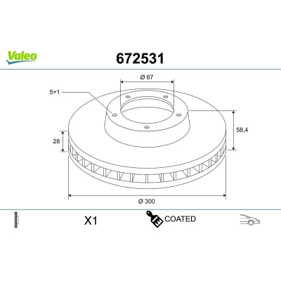 Kuva VALEO 672531 Jarrulevyt Etuakseli 300 28 5 Tuuletettu pinnoitettu MERCEDES BENZ: Vito Van, Bussi, Mixto