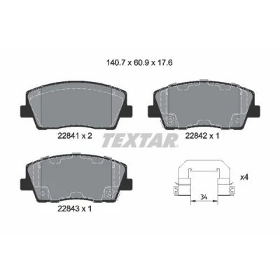 Kuva TEXTAR 2284101 Jarrupalat akustisella kulumavaroittimella Tarvikkeilla KIA: Stinger Hatchback