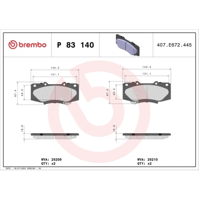 Kuva BREMBO P 83 140 Jarrupalat akustisella kulumavaroittimella Ilman tarvikkeita TOYOTA: Hilux 3 Pick up, VIII up