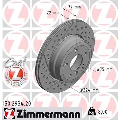 Kuva ZIMMERMANN COAT Z 150.2934.20 Jarrulevyt 324 22 6/5 5 120 tuuletettu sisältä, lovella, upotettu pinnoitettu hiiliteräs BMW: 1 Coupe, Cabriolet