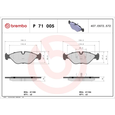 Kuva BREMBO P 71 005 Jarrupalat Kulumisenilmaisemelle Männän lukoilla Ilman tarvikkeita SAAB: 9000 Hatchback, Sedan