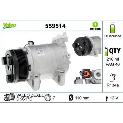 Kuva VALEO 559514 Ilmastoinnin Kompressori DKS17D 12 PAG 46 R 134a kompressoriöljyllä