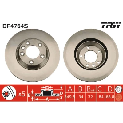 Kuva Jarrukiekko, tuuletettu/voimakkaasti hiiltynyt TRW DF4764S, Edessä, 1 Kappale