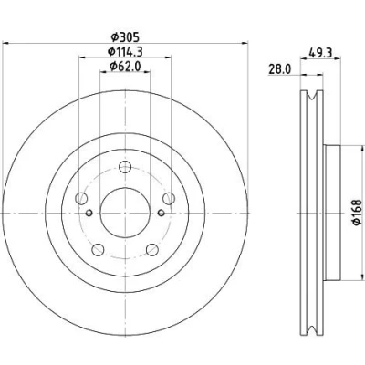 Kuva HELLA Jarrulevy TOYOTA: C HR 28mm 05/07 114,3mm tuuletettu sisältä pinnoitettu hiiliteräs 8DD 355 135 241 4351276010,4351206170,4351233150,43512F4030
