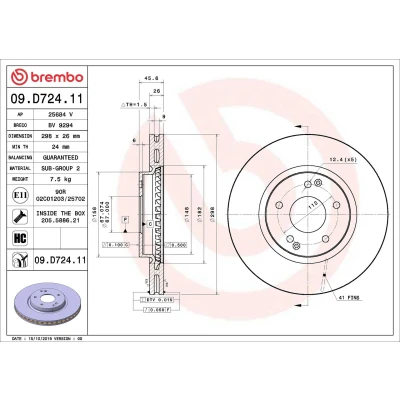 Kuva BREMBO 09.D724.11 Jarrulevyt 298 26 5 tuuletettu sisältä pinnoitettu hiiliteräs Ruuveilla SSANGYONG: Korando IV SUV, III SUV