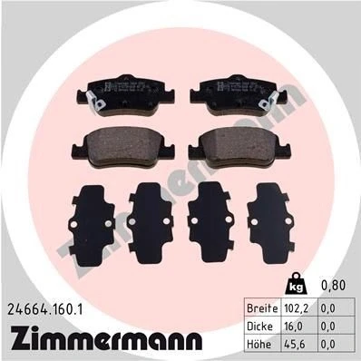 Kuva ZIMMERMANN 24664.160.1 Jarrupalat akustisella kulumavaroittimella Valokuva vastaa toimituslaajuutta TOYOTA: Auris Hatchback, Farmari
