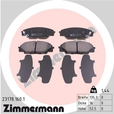 Kuva ZIMMERMANN 23178.160.1 Jarrupalat akustisella kulumavaroittimella Valokuva vastaa toimituslaajuutta HONDA: CIVIC 8, 8 Hatchback
