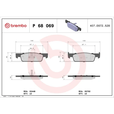 Kuva BREMBO P 68 069 Jarrupalat Ilman kulumisenilmaisinta tarvikkeita