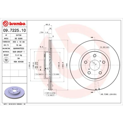 Kuva BREMBO 09.7225.10 Jarrulevyt 302 18 5 tuuletettu sisältä TOYOTA: RAV4 I SUV