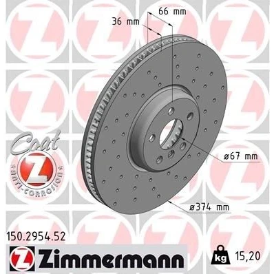 Kuva ZIMMERMANN 150.2954.52 Jarrulevyt 374 36 6/5 5 112 tuuletettu sisältä, reijitetty pinnoitettu hiiliteräs BMW: Sedan, Touring, 7
