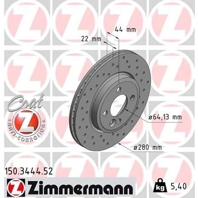 Kuva ZIMMERMANN SPORT COAT Z 150.3444.52 Jarrulevyt 280 22 5/4 4 100 tuuletettu sisältä, reijitetty pinnoitettu hiiliteräs MINI: Hatchback, Clubman