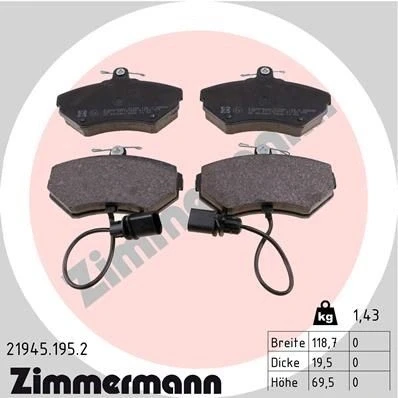 Kuva ZIMMERMANN 21945.195.2 Jarrupalat Sis. kulumisenilmaisimen Valokuva vastaa toimituslaajuutta AUDI: A4 B7 Avant, B5 Sedan