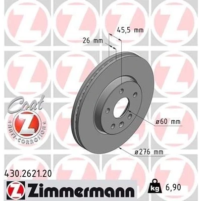 Kuva ZIMMERMANN COAT Z 430.2621.20 Jarrulevyt 276 26 6/5 5 105 tuuletettu sisältä pinnoitettu hiiliteräs OPEL: Astra J Sports Tourer, Hatchback