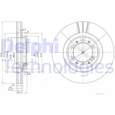Kuva DELPHI BG3099 Jarrulevyt 276 24 6 Tuuletettu rasvattu käsittelemätön ilman pyöränlaakeria, ABS sensorirengasta MITSUBISHI: PAJERO 2
