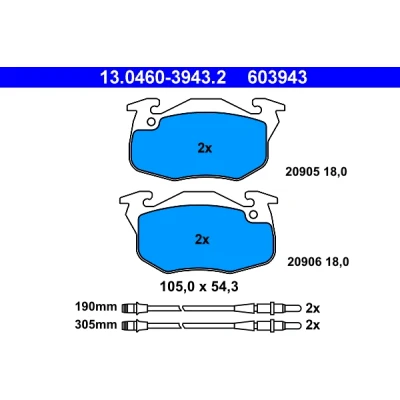Kuva ATE 13.0460 3943.2 Jarrupalat Sis. kulumisenilmaisimen PEUGEOT: 106 I Hatchback, II Hatchback