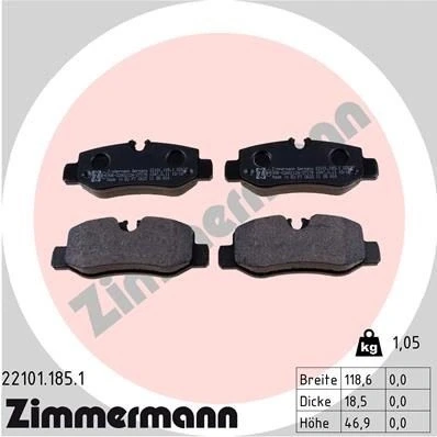 Kuva ZIMMERMANN 22101.185.1 Jarrupalat Kulumisenilmaisemelle Valokuva vastaa toimituslaajuutta MERCEDES BENZ: Vito Van, Tourer, Mixto