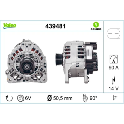 Kuva VALEO 439481 Laturi 14V 90A SKODA: Fabia 2, I Hatchback, Rapid Spaceback, SEAT: Ibiza 3, 4 ST, VOLKSWAGEN: Polo V Hatchback