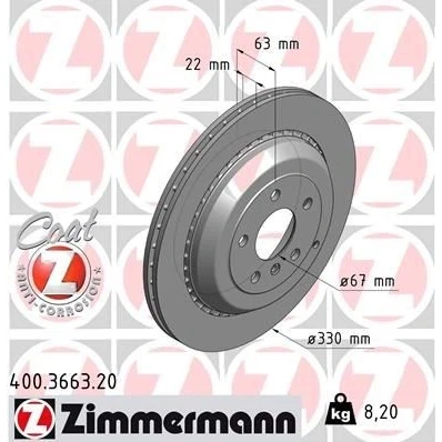 Kuva ZIMMERMANN COAT Z 400.3663.20 Jarrulevyt 330 22 7/5 5 112 Tuuletettu, ulko pinnoitettu hiiliteräs MERCEDES BENZ: ML sarja, R GL