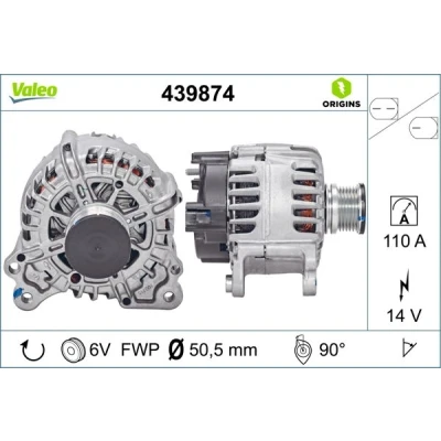 Kuva VALEO 439874 Laturi 14V 110A SKODA: Octavia 3 Combi, Rapid Spaceback, VOLKSWAGEN: Golf 7 Variant,