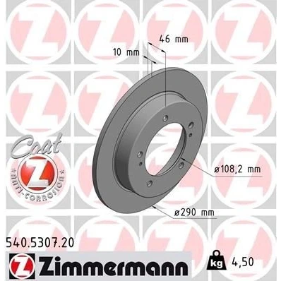 Kuva ZIMMERMANN COAT Z 540.5307.20 Jarrulevyt 290 10 7/5 5 140 täysi pinnoitettu SUZUKI: Jimny SUV