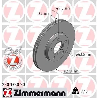 Kuva ZIMMERMANN COAT Z 250.1350.20 Jarrulevyt 278 24 5/5 5 108 tuuletettu sisältä pinnoitettu FORD: Transit Connect Mk1 Van, Tourneo