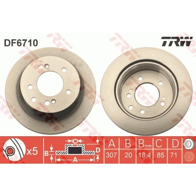 Kuva TRW DF6710 Jarrulevyt 307 20 5 130 Tuuletettu Lakattu
