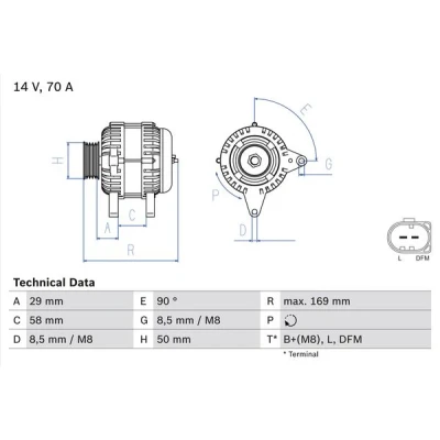 Kuva BOSCH 0 986 048 891 Laturi 14V 70A SKODA: Fabia 2, I Hatchback, Rapid Spaceback, SEAT: Ibiza 3, 4 ST, VOLKSWAGEN: Polo IV Hatchback