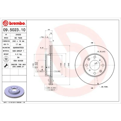 Kuva BREMBO 09.5023.10 Jarrulevyt 242 19 4 tuuletettu sisältä Ruuveilla HONDA: CIVIC Stufenheck