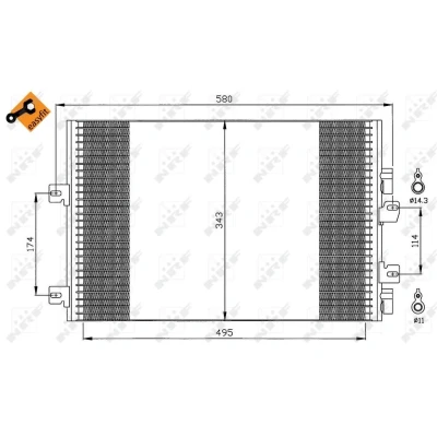 Kuva NRF EASY FIT 35543 Ilmastoinnin Lauhdutin Tiivisterenkaalla 14,3 11 Alumiini 495